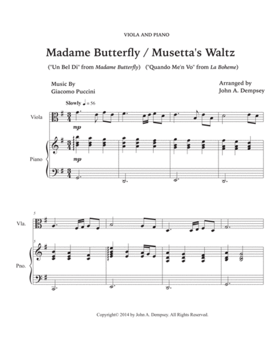 Puccini Medley: Un Bel Di / Musetta's Waltz (Viola and Piano) image number null