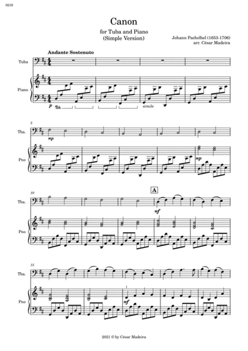 Pachelbel's Canon in D - Tuba and Piano - Simple Version (Full Score and Parts) image number null