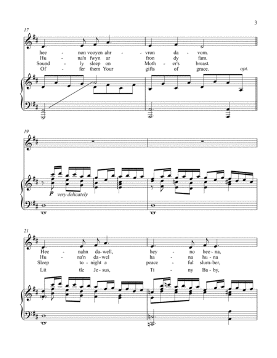 Suo gan / Welsh lullaby - original and Christmas lyrics - low voice Small Ensemble scores gallery preview page 3