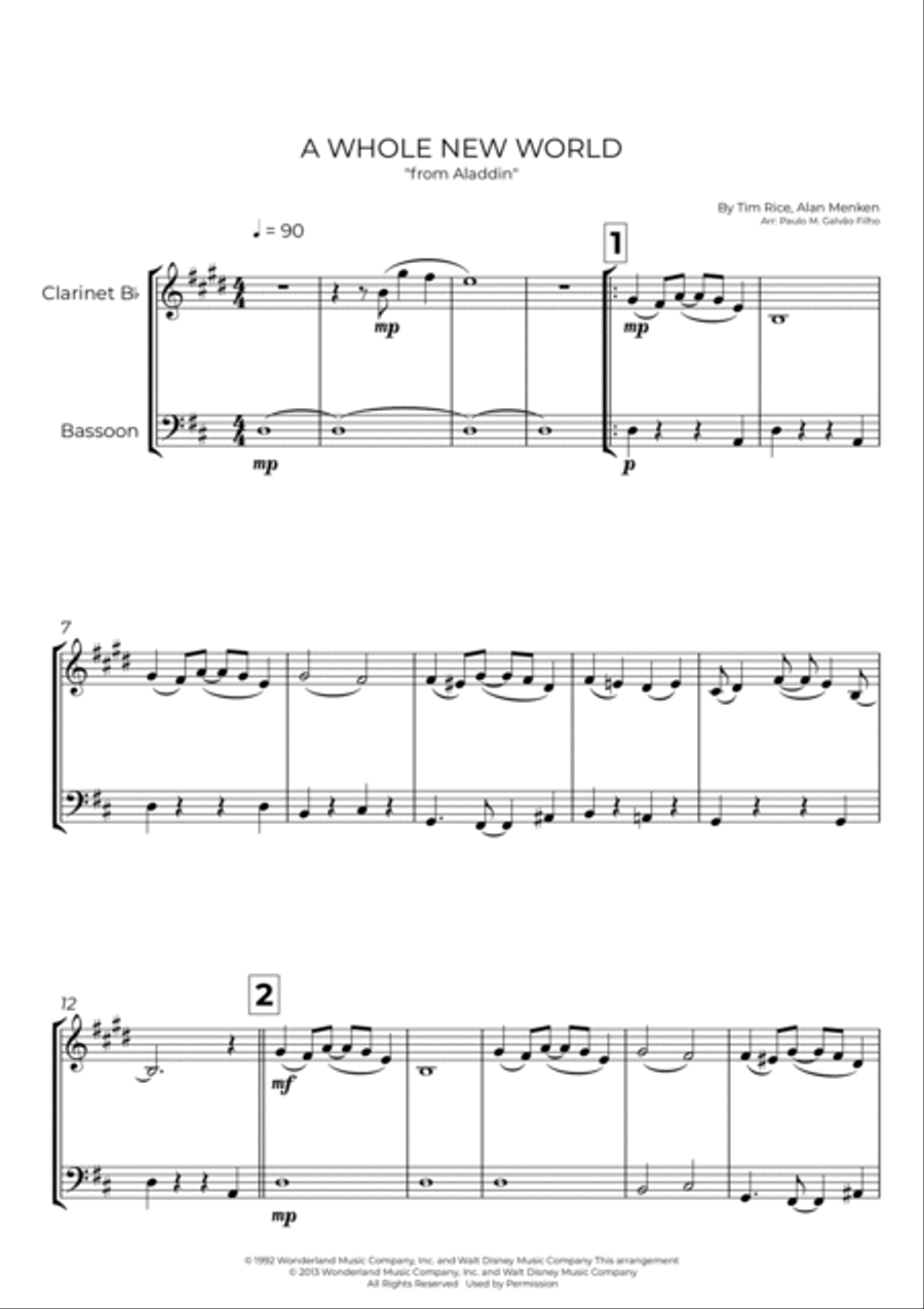 A Whole New World Woodwind Duet scores gallery preview page 2