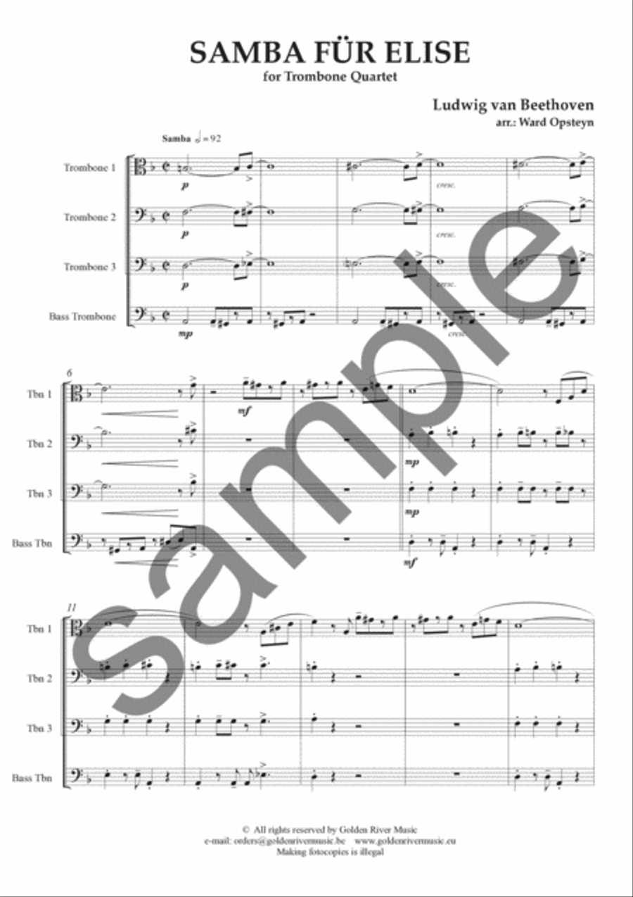 Samba fur Elise Samba fur Elise Trombone Quartet scores gallery preview page 2