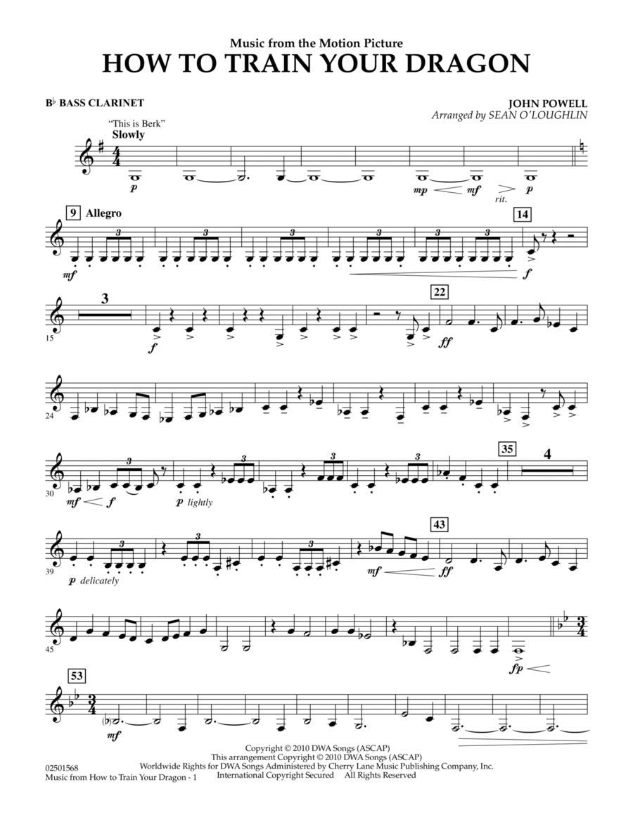 Music from How To Train Your Dragon Bb Bass Clarinet by Sean O