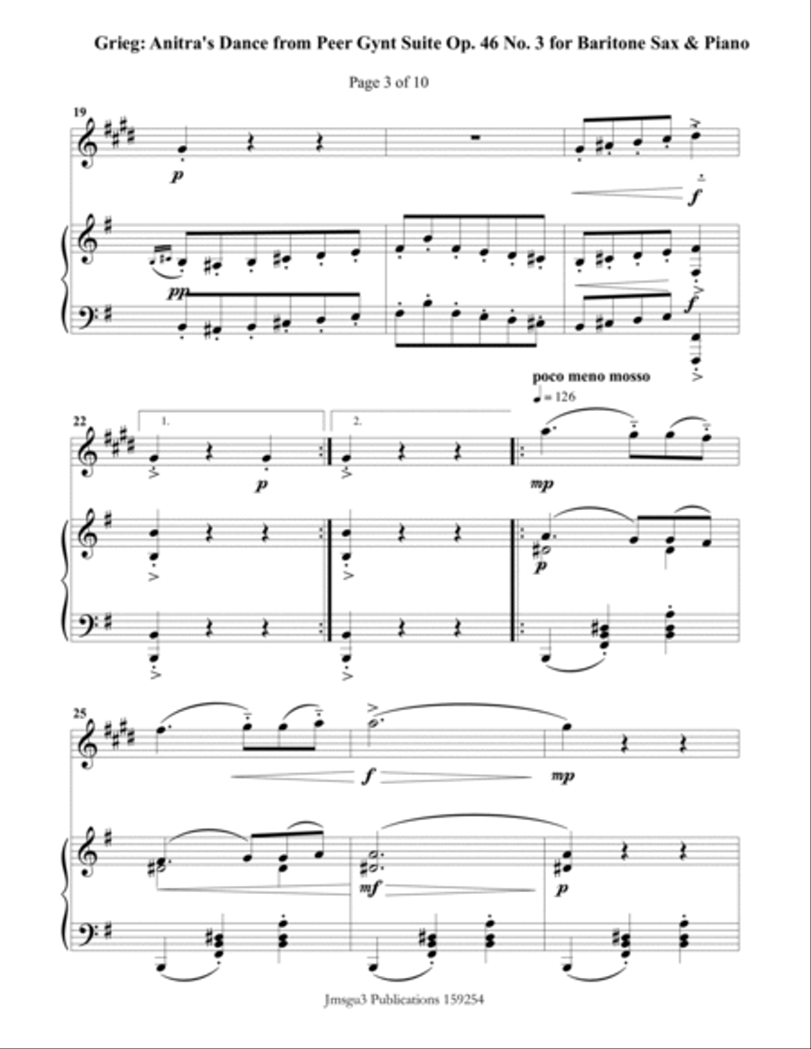 Grieg: Anitra's Dance from Peer Gynt Suite for Baritone Sax & Piano Baritone Saxophone scores gallery preview page 3