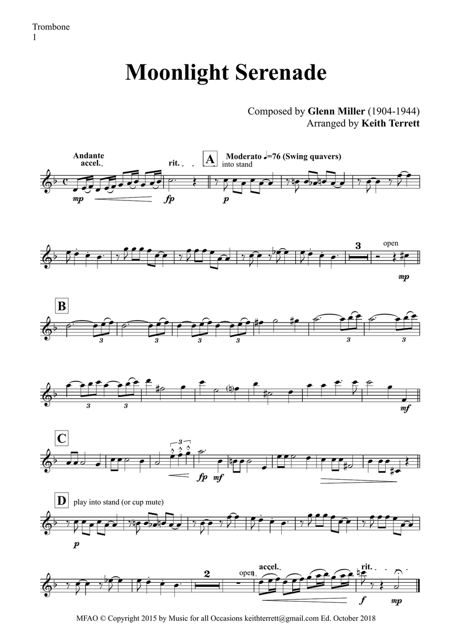 Moonlight Serenade for Bb Trombone Quintet (TC) Jazz for 5 Brass Series Brass Ensemble scores gallery preview page 4