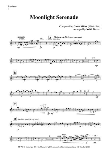 Moonlight Serenade for Bb Trombone Quintet (TC) Jazz for 5 Brass Series image number null