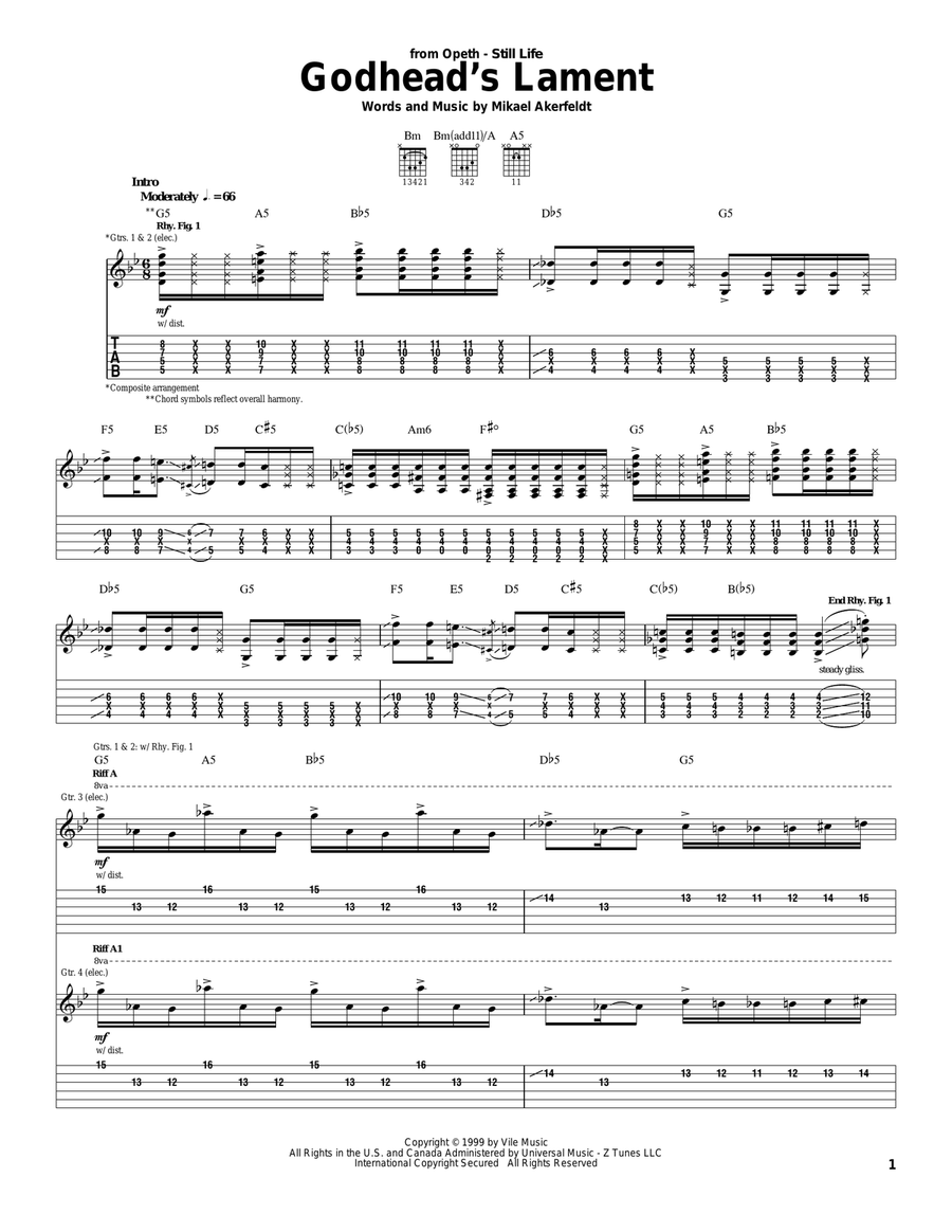 Godhead's Lament Electric Guitar scores gallery preview page 1