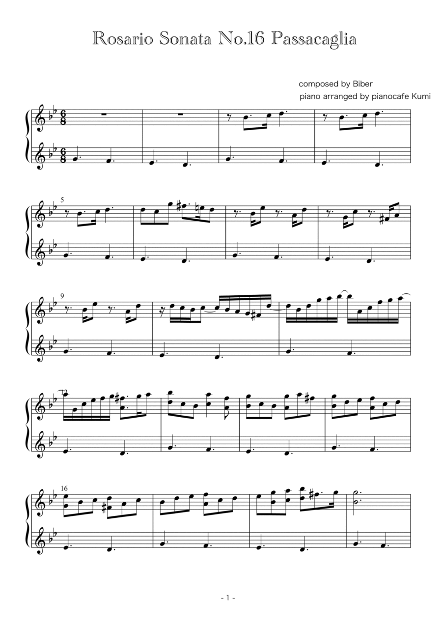 Rosario Sonata No. 16 Passacaglia Piano Solo scores gallery preview page 1