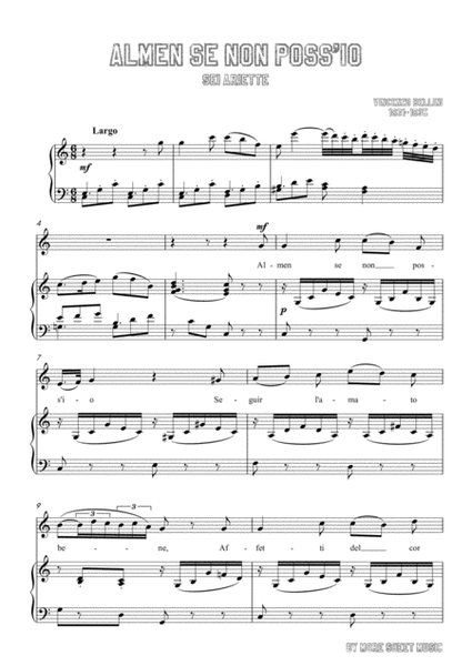 Bellini-Almen se non poss'io in C Major,for voice and piano image number null