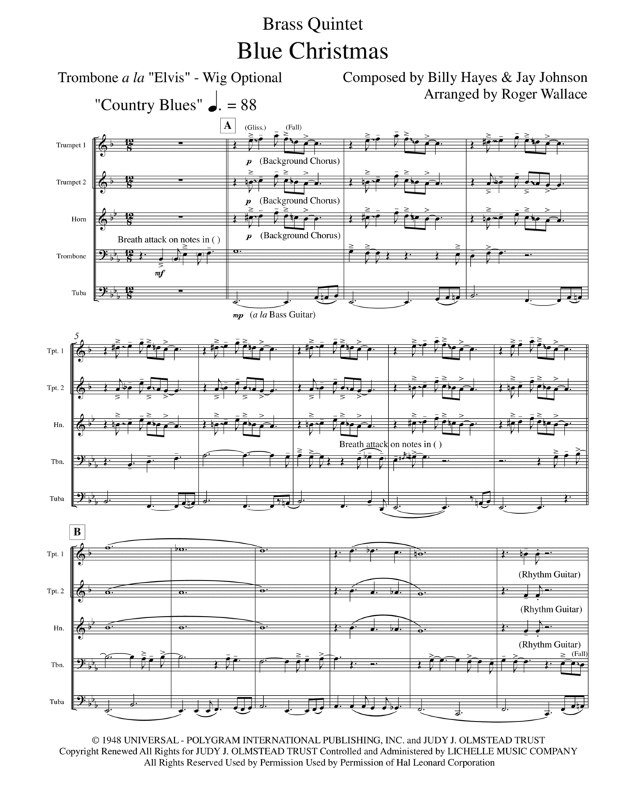 Blue Christmas Brass Quintet scores gallery preview page 1