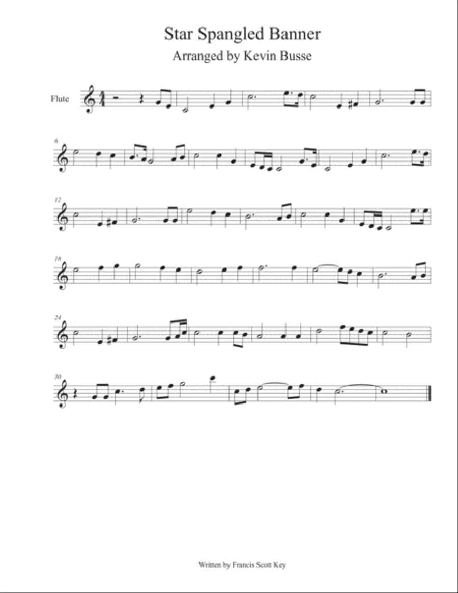 Star Spangled Banner - (Easy key of C) - Flute Flute Solo scores gallery preview page 1