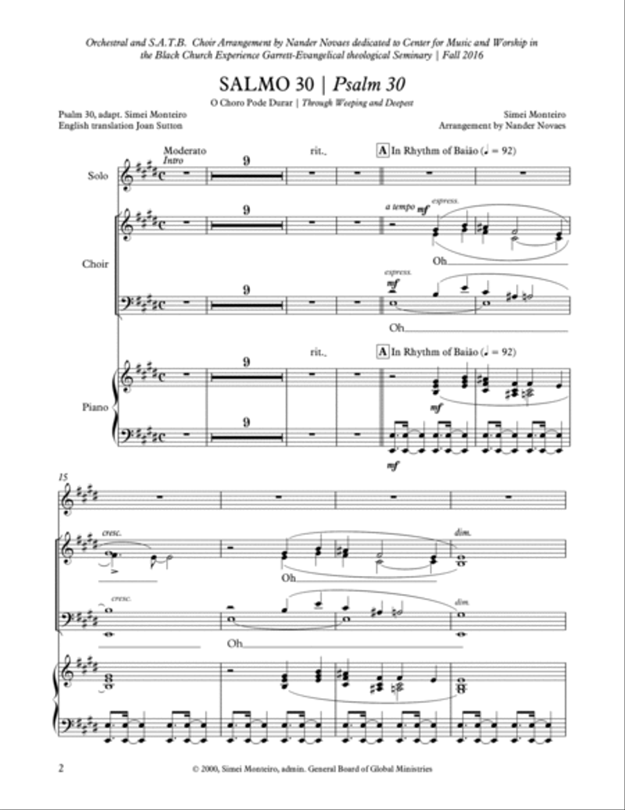SALMO 30 | Psalm 30 / O Choro Pode Durar | Through Weeping and Deepest - SATB 4-Part scores gallery preview page 2