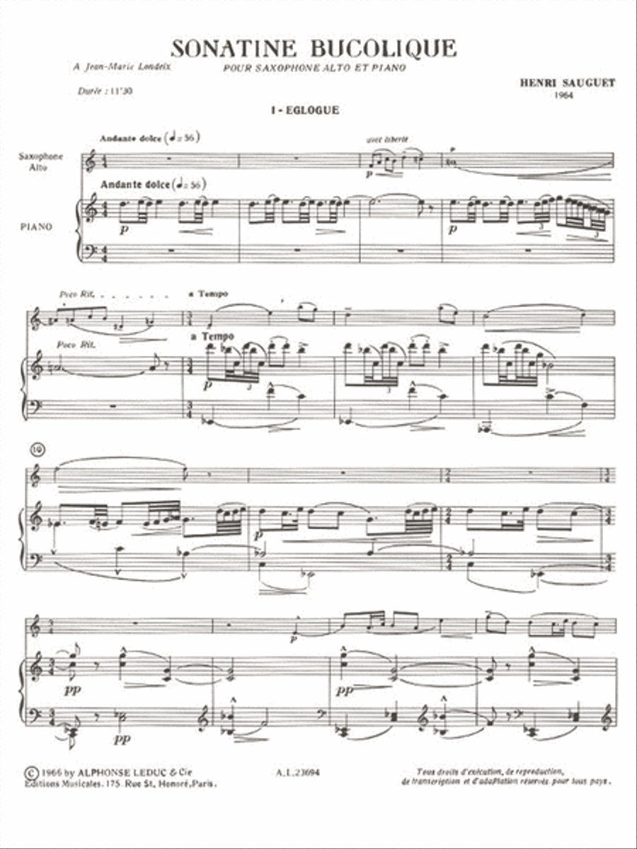 Sonatine Bucolique (saxophone-alto & Piano) Saxophone scores gallery preview page 2
