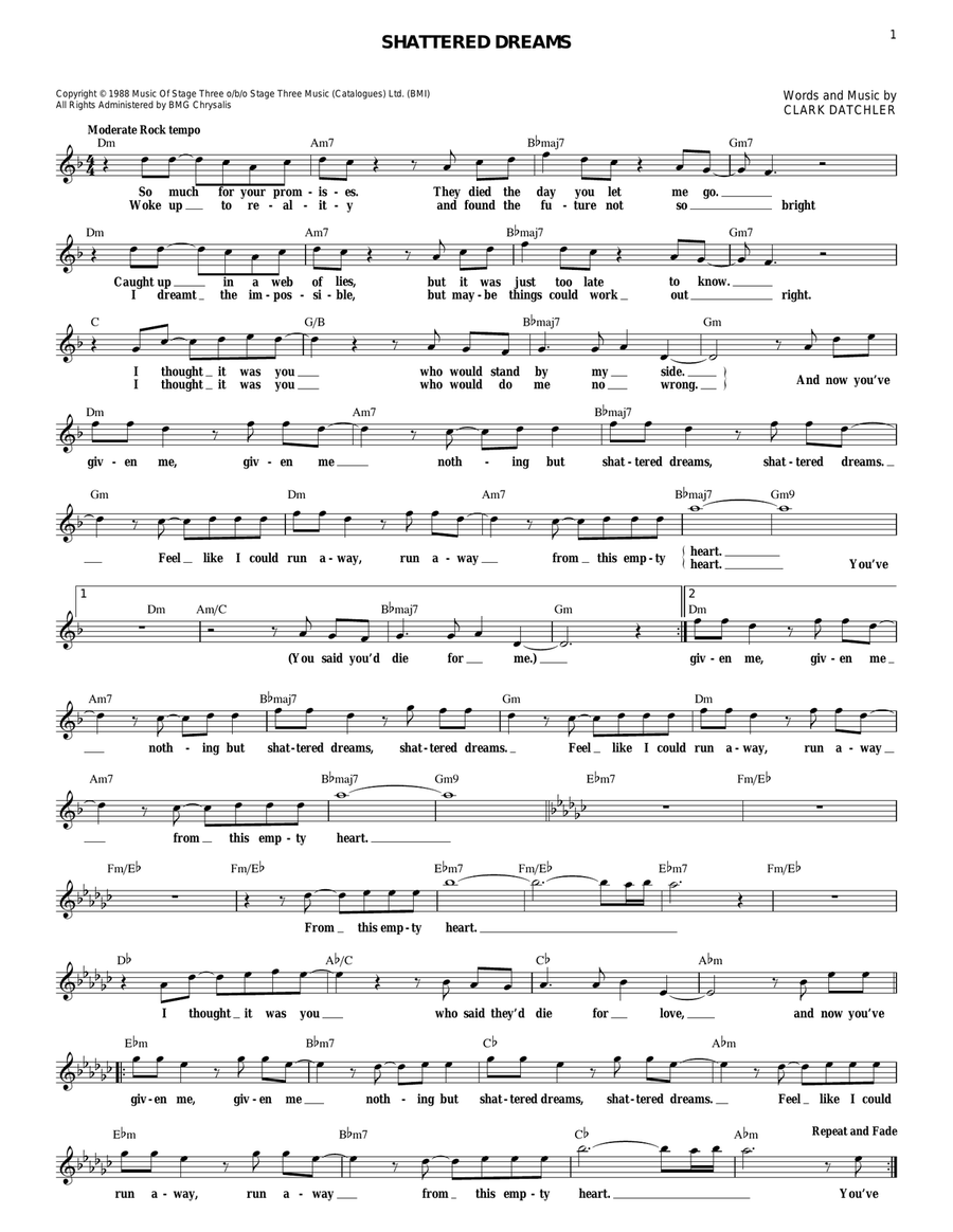 Shattered Dreams Piano - Digital Sheet Music