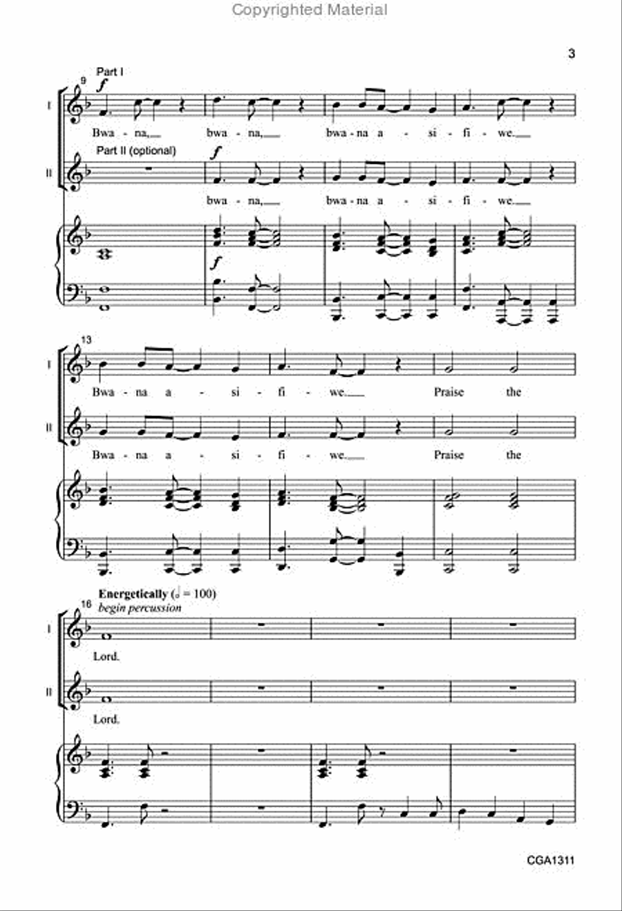 Bwana Asifiwe (Unison/Two-part) Unison Choir scores gallery preview page 3