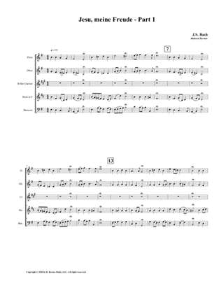 Jesu, meine Freude - Part 1, by J.S. Bach for Woodwind Quintet