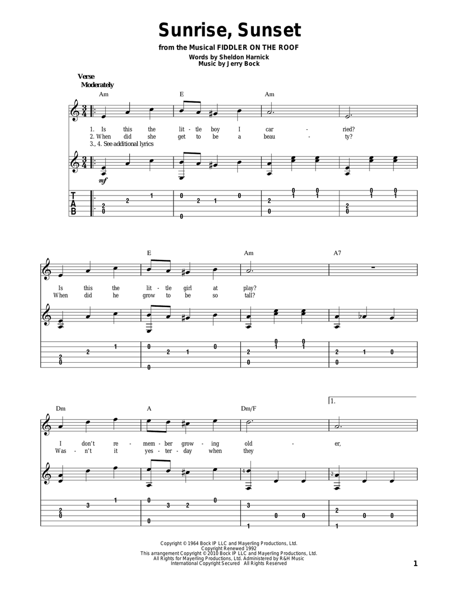 Sunrise, Sunset Guitar Solo scores gallery preview page 1