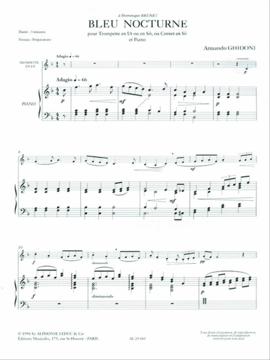 Bleu Nocturne (trumpet & Piano) Trumpet Solo scores gallery preview page 2