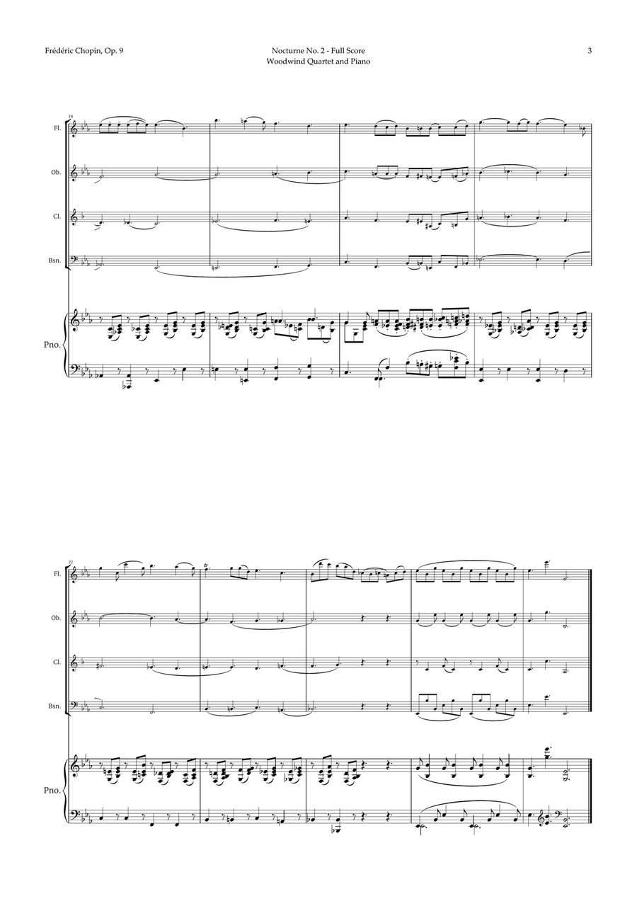 Nocturne by Chopin for Woodwind Quartet and Piano Woodwind Quartet scores gallery preview page 3