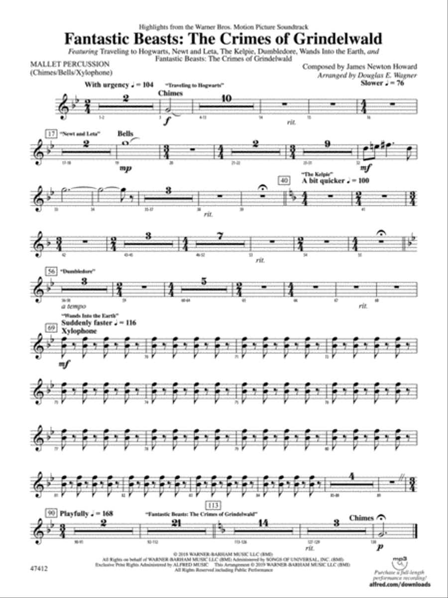 Fantastic Beasts: The Crimes of Grindelwald: Mallets Concert Band scores gallery preview page 1