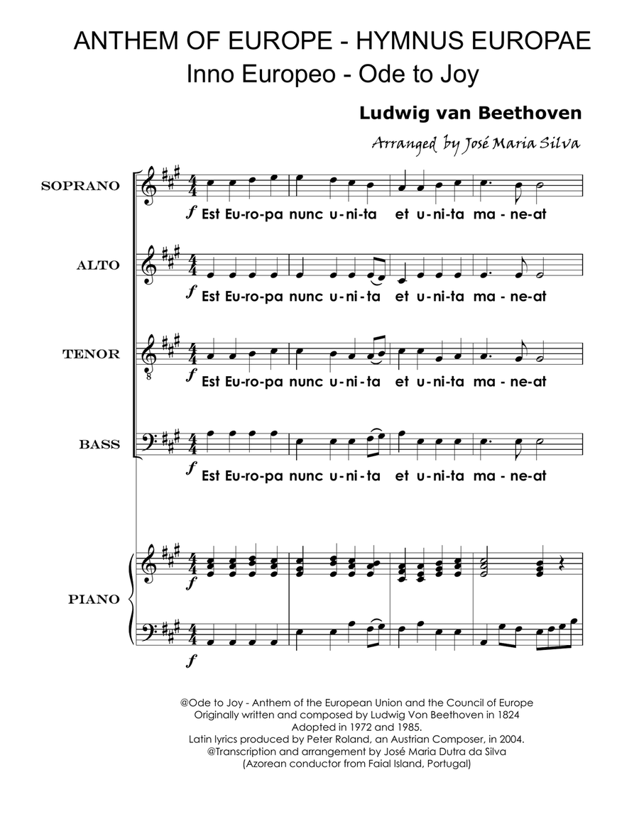 ANTHEM OF EUROPE - HYMNUS EUROPAE 4-Part scores gallery preview page 1