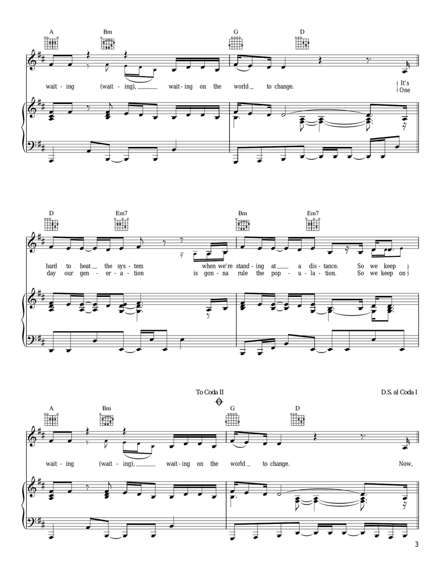 Waiting On The World To Change Piano, Vocal, Guitar scores gallery preview page 3