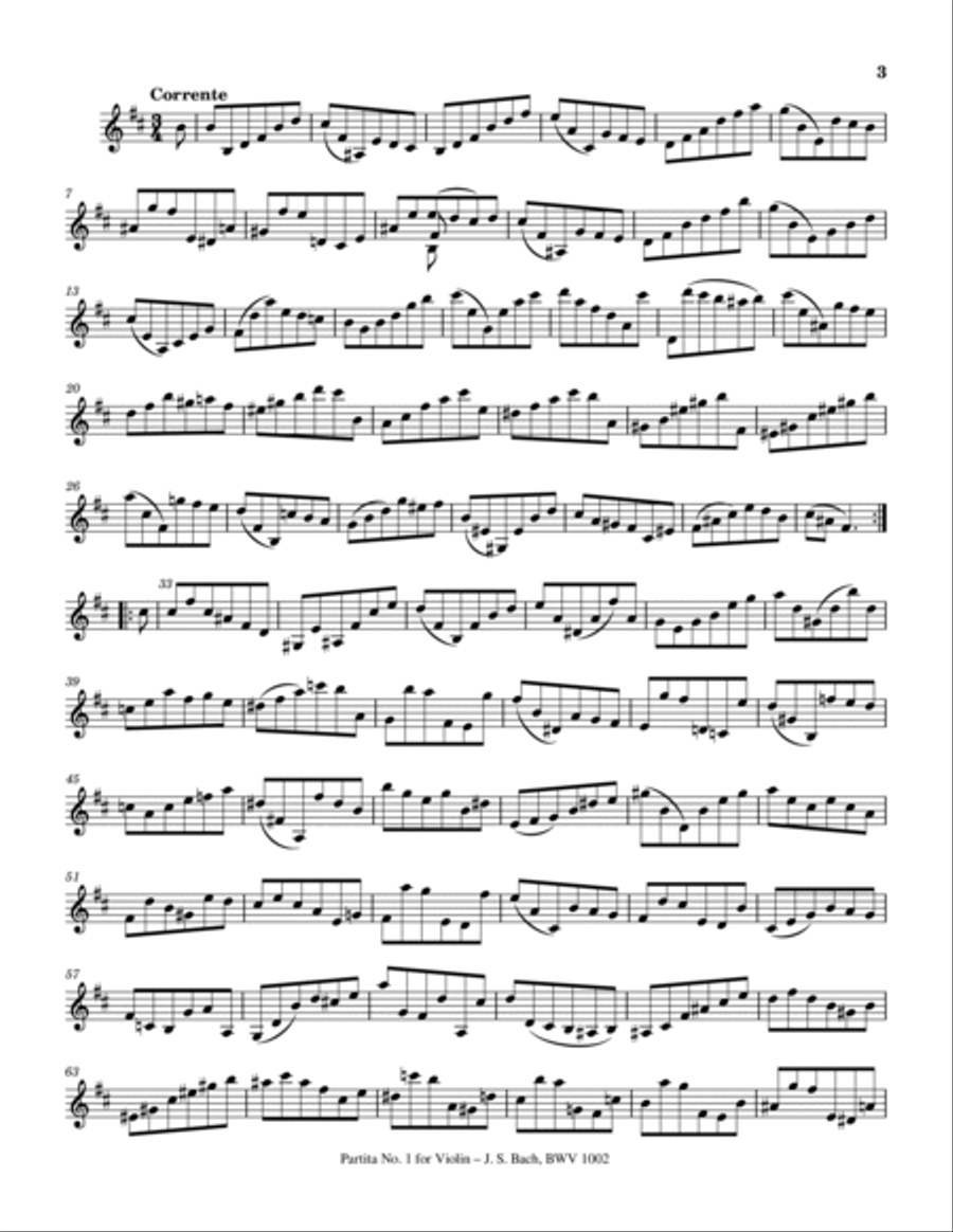J.S.Bach - Violin Partita No.1 in B minor, BWV 1002 - For Solo Original Complete Violin Solo scores gallery preview page 3