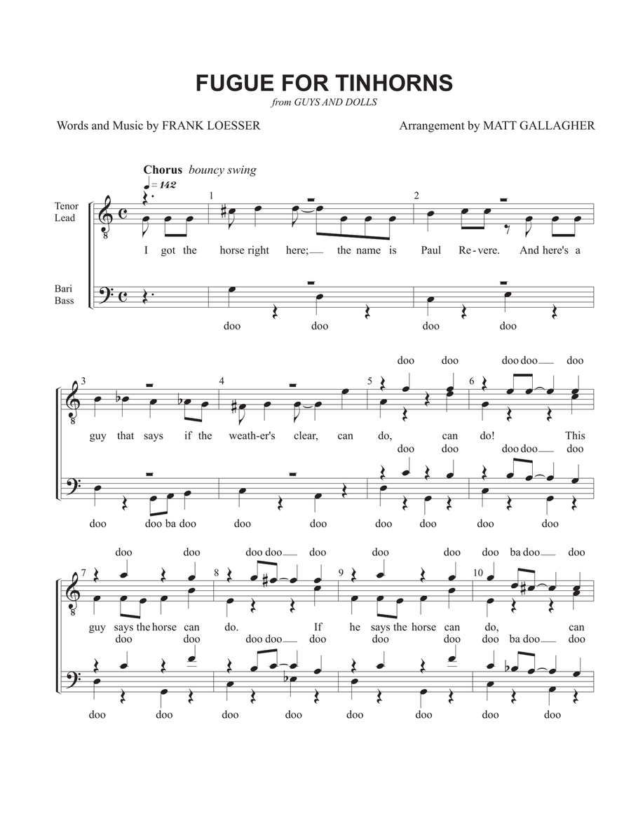 Fugue For Tinhorns TTBB scores gallery preview page 1