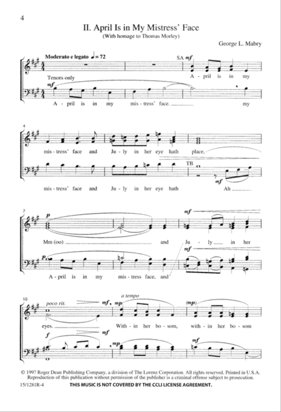 Three Madrigals Three Madrigals 4-Part scores gallery preview page 4