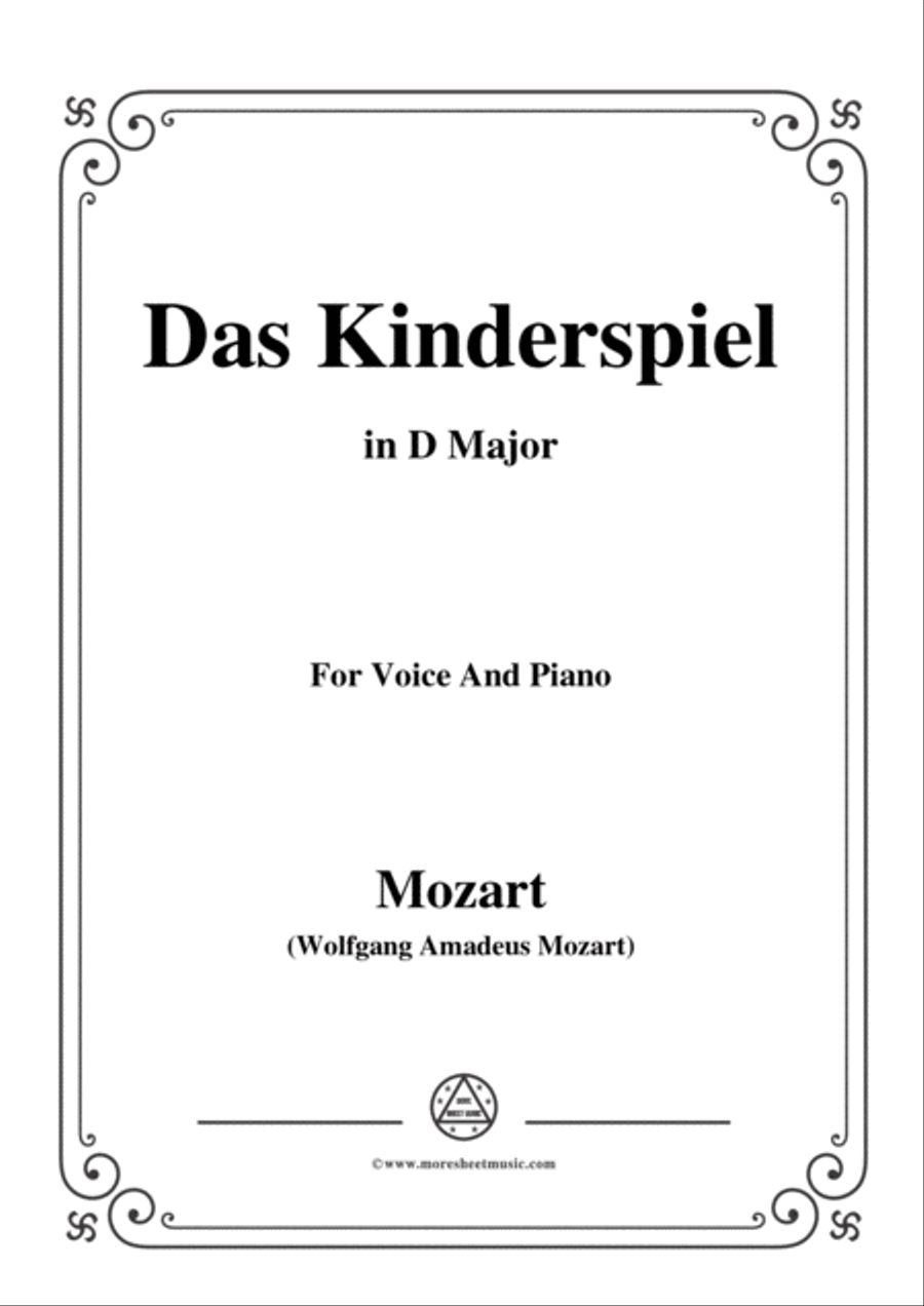 Mozart-Das kinderspiel,in D Major,for Voice and Piano Voice Solo scores gallery preview page 1