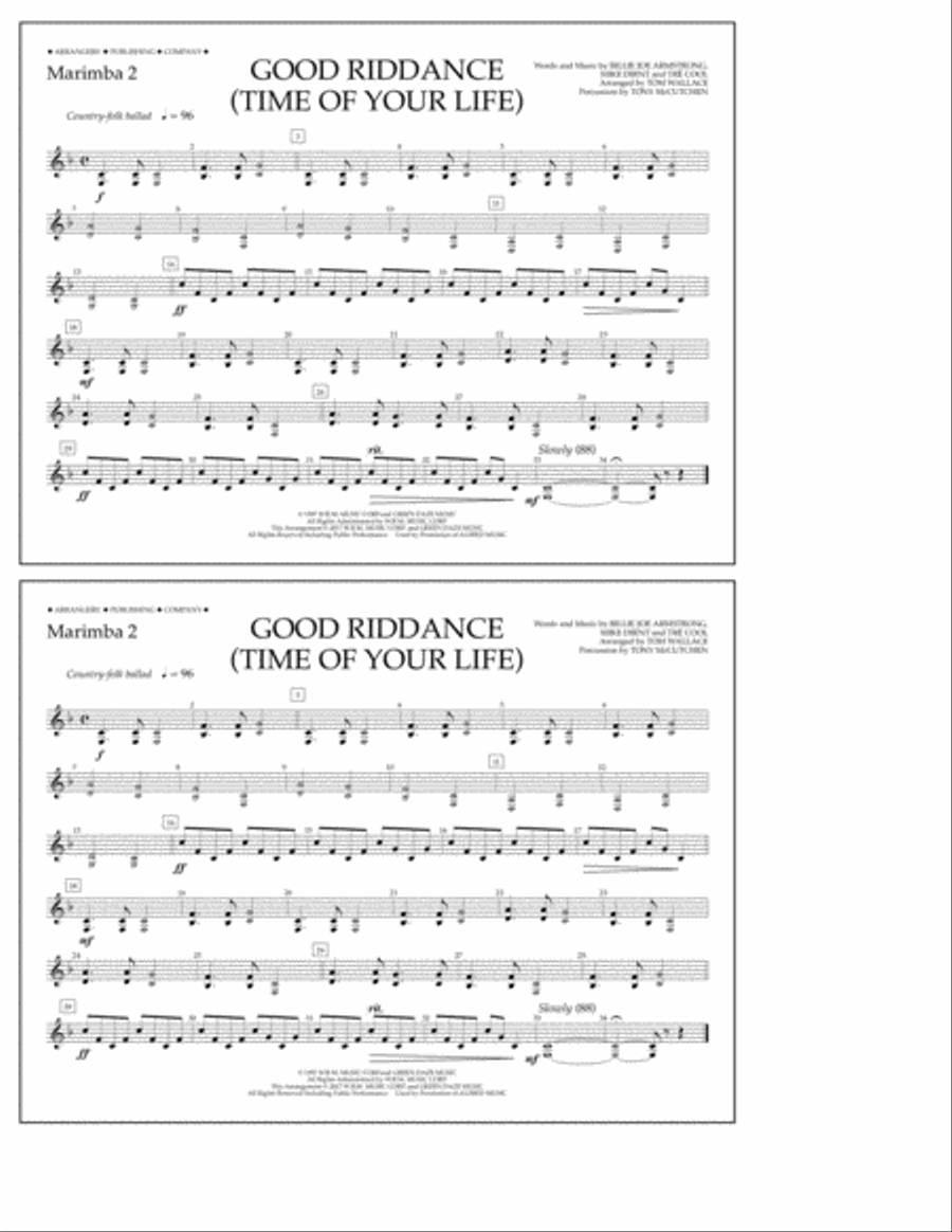 Good Riddance (Time of Your Life) - Marimba 2 Marching Band scores gallery preview page 1