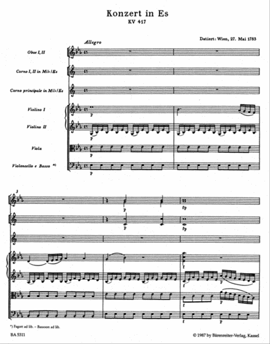 Concerto for Horn and Orchestra No. 2 E flat major KV 417 Orchestra scores gallery preview page 2
