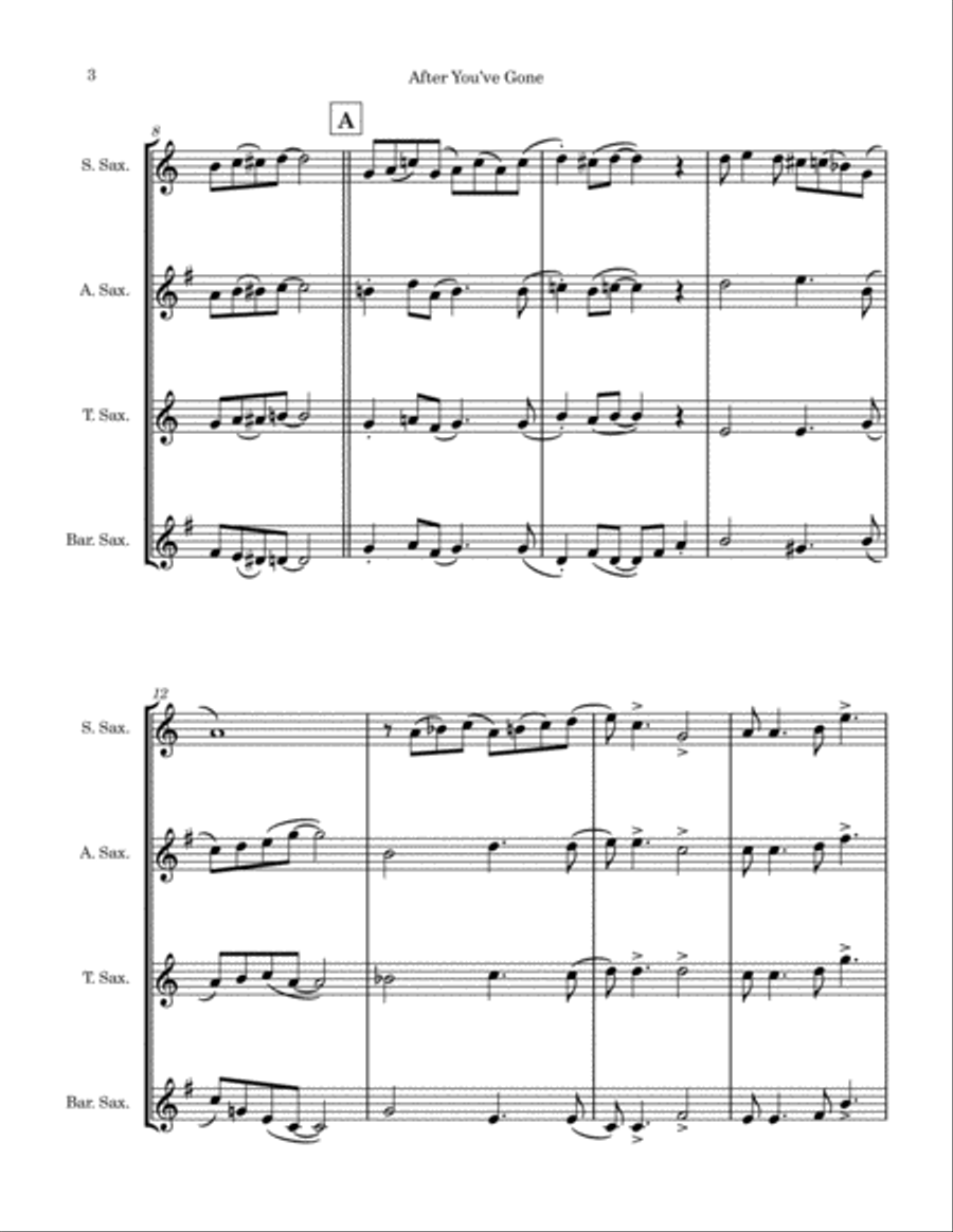 After You've Gone (Saxophone Quartet) Saxophone Quartet scores gallery preview page 3