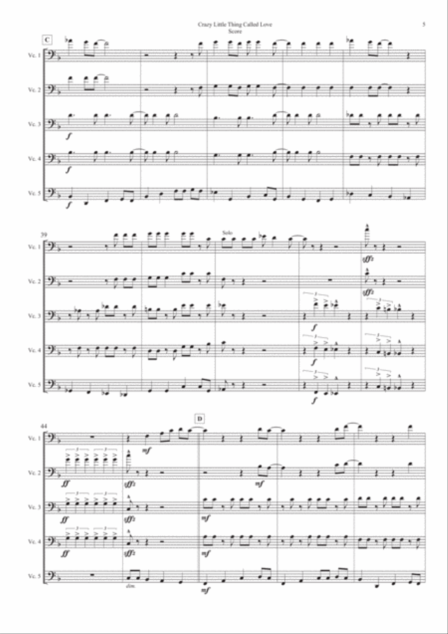 Crazy Little Thing Called Love String Quintet scores gallery preview page 5