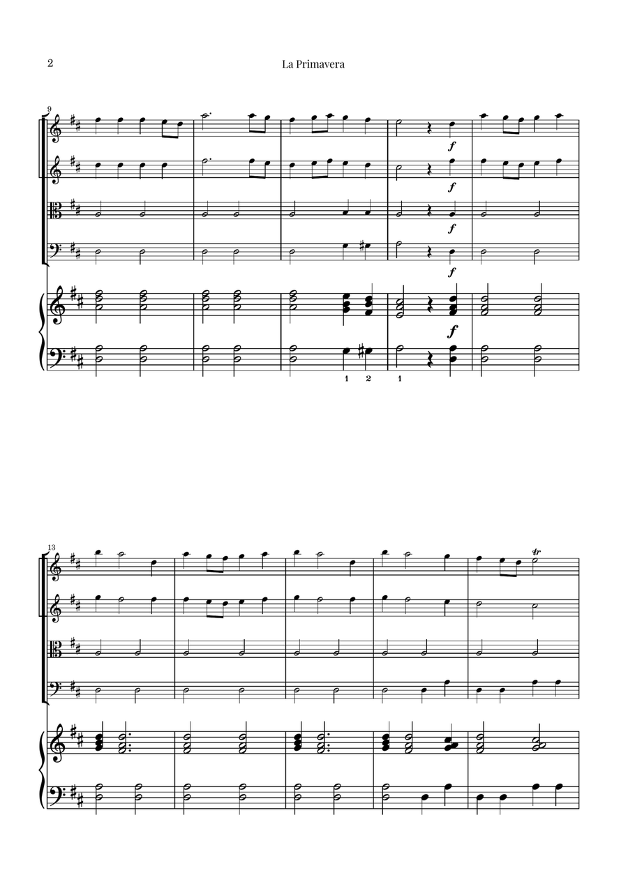 La Primavera (The Spring) by Vivaldi - String Quartet with Piano String Quartet scores gallery preview page 2