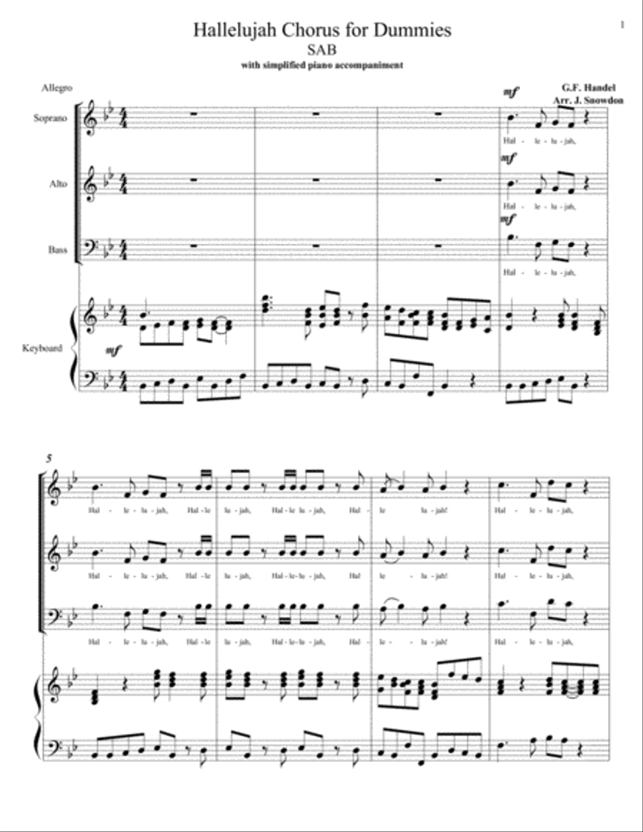 Halleluja Chorus for Dummies, SAB 3-Part scores gallery preview page 1