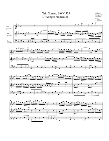 6 trio sonatas, BWV 525-530 (arrangement for 3 recorders)