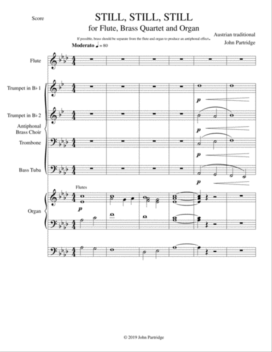 Still, Still, Still arranged for Flute, Brass and Organ - Score and Parts