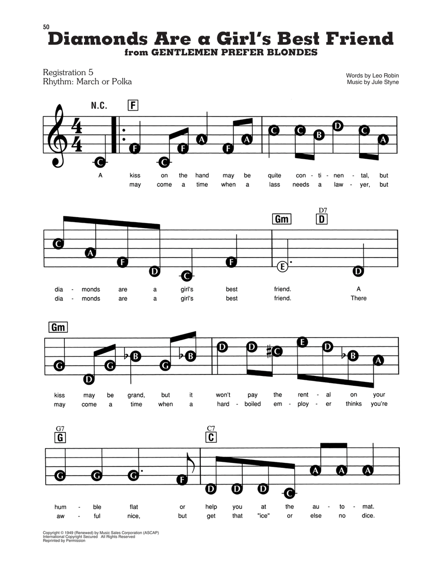 Diamonds Are A Girl's Best Friend Electronic Keyboard scores gallery preview page 1