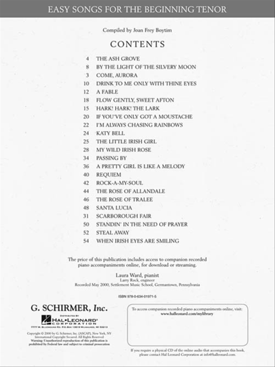 Easy Songs for the Beginning Tenor Voice scores gallery preview page 3
