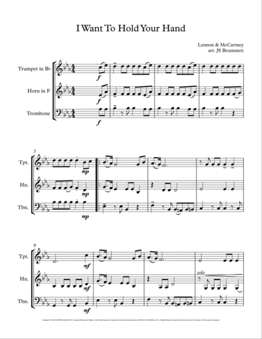 I Want To Hold Your Hand Brass Ensemble scores gallery preview page 1