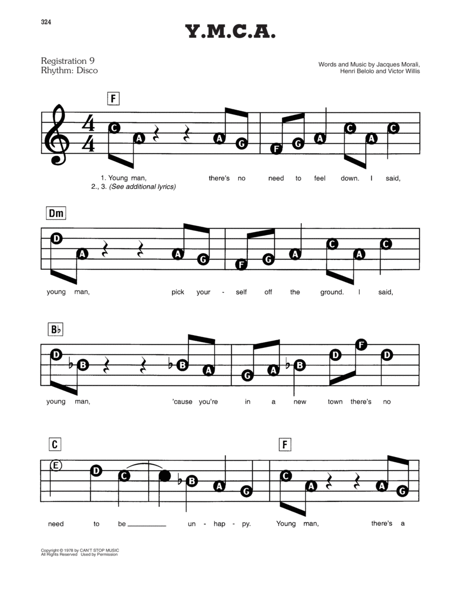 Y.M.C.A. Y.M.C.A. Electronic Keyboard scores gallery preview page 1