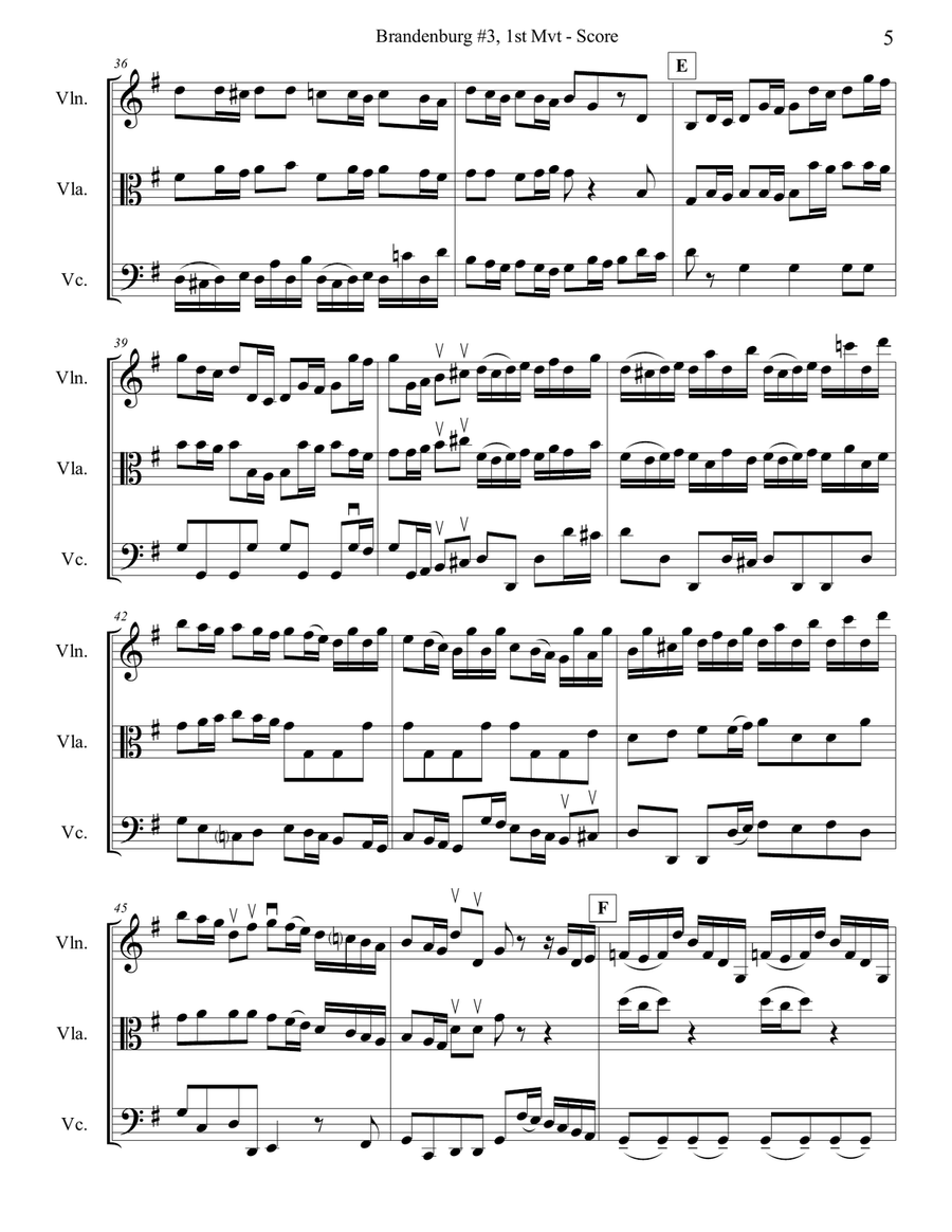 Brandenburg Concerto #3, 1st Mvt. for String Trio String Trio scores gallery preview page 5