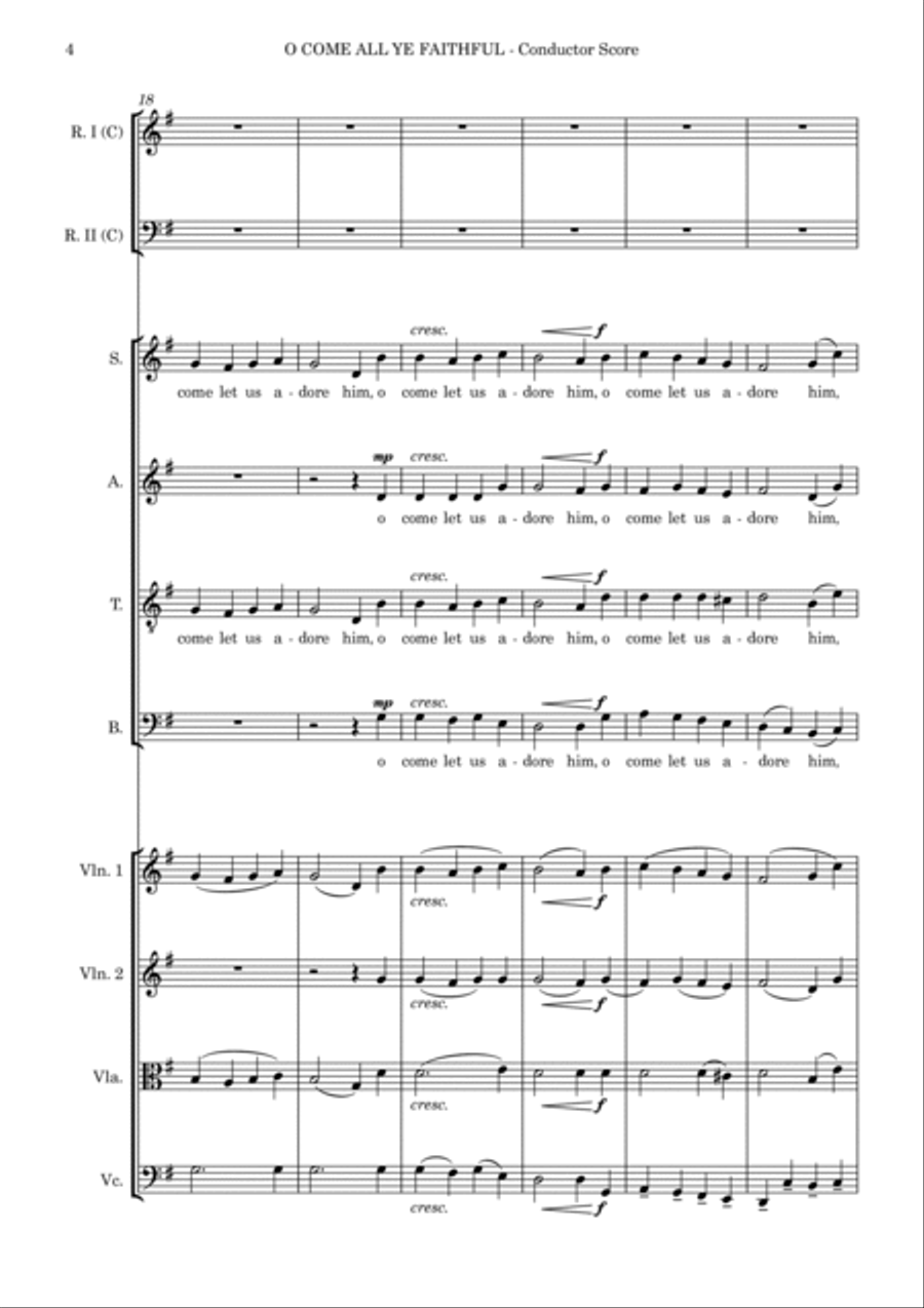 O Come All Ye Faithful – SATB, String 4tet and opt. flexible woodwind – Score and parts image number null