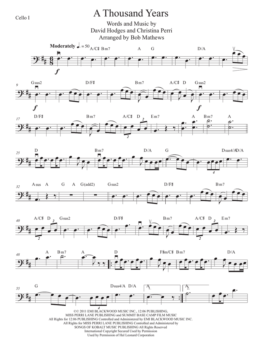 A Thousand Years Cello Solo scores gallery preview page 1