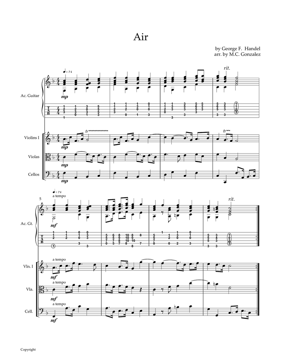 Air from Handel's Water Music Cello scores gallery preview page 1