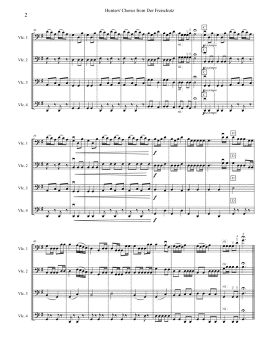 Hunter's Choir. For beginner cello quartet (four cellos), Op.77 from Der Freischutz