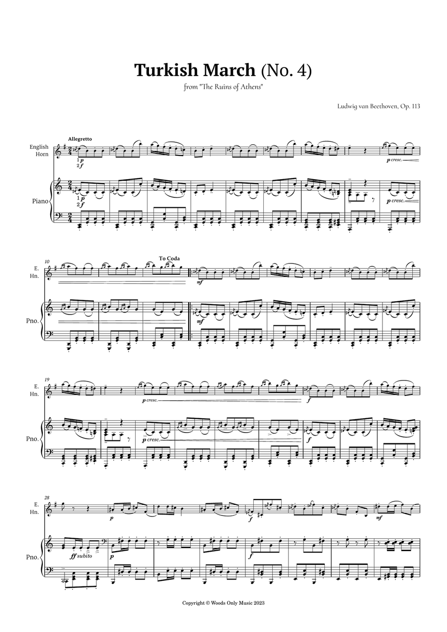 Turkish March by Beethoven for English Horn and Piano English Horn scores gallery preview page 2