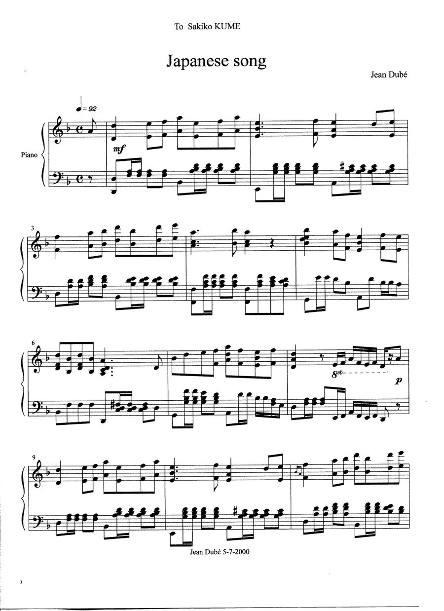 Japanese song for piano solo