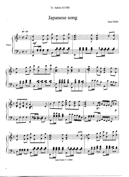 Japanese song for piano solo