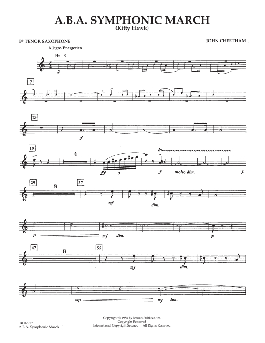 A.B.A. Symphonic March Kitty Hawk Bb Tenor Saxophone by John